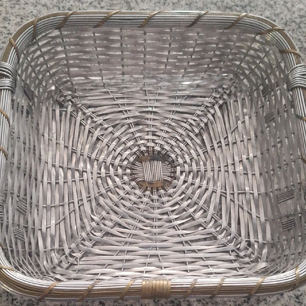 Woven Aluminum And Brass Bake-and-Serve Tray Or Basket 1990s.